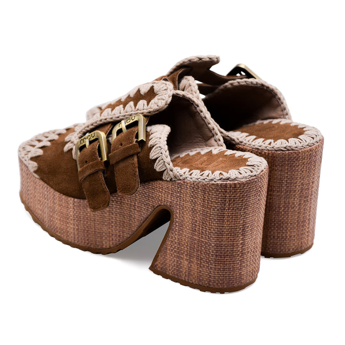 Sandali Donna Mou Camoscio Marrone RAFFIA PLATFORM TWO-BUCKLES