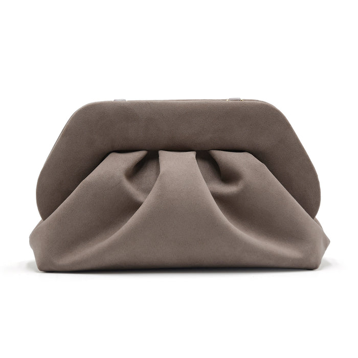 Borsa Pochette Tia Themoirè Vegan Suede Grigio Mud Con Tracolla