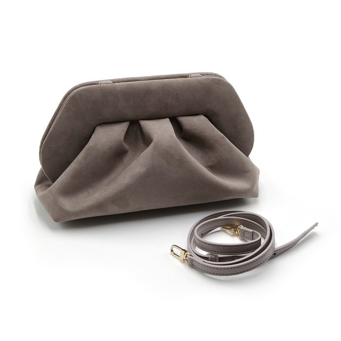 Borsa Pochette Tia Themoirè Vegan Suede Grigio Mud Con Tracolla