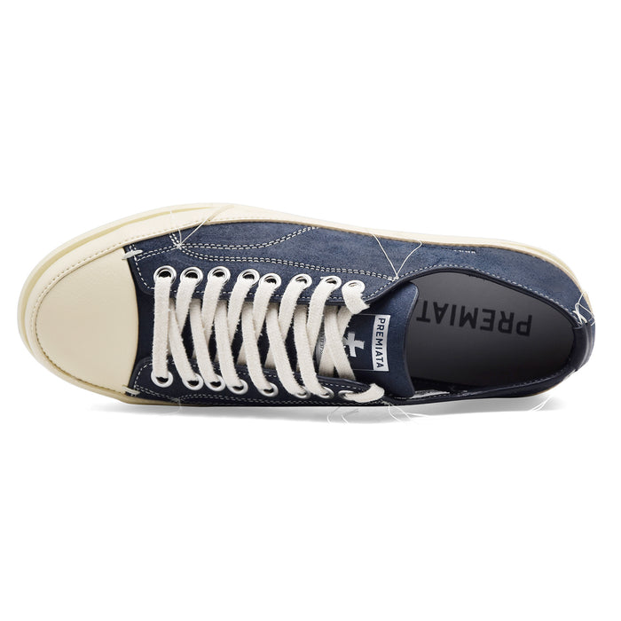 Sneakers Premiata Vince015 Uomo Pelle Blu Navy Con Suola Bianca