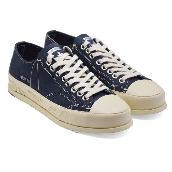 Sneakers Premiata Vince015 Uomo Pelle Blu Navy Con Suola Bianca