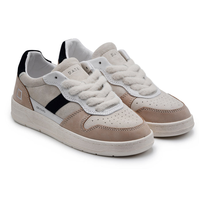 Sneakers Donna D.A.T.E Court 2.0 Beige Con Dettagli In Velluto