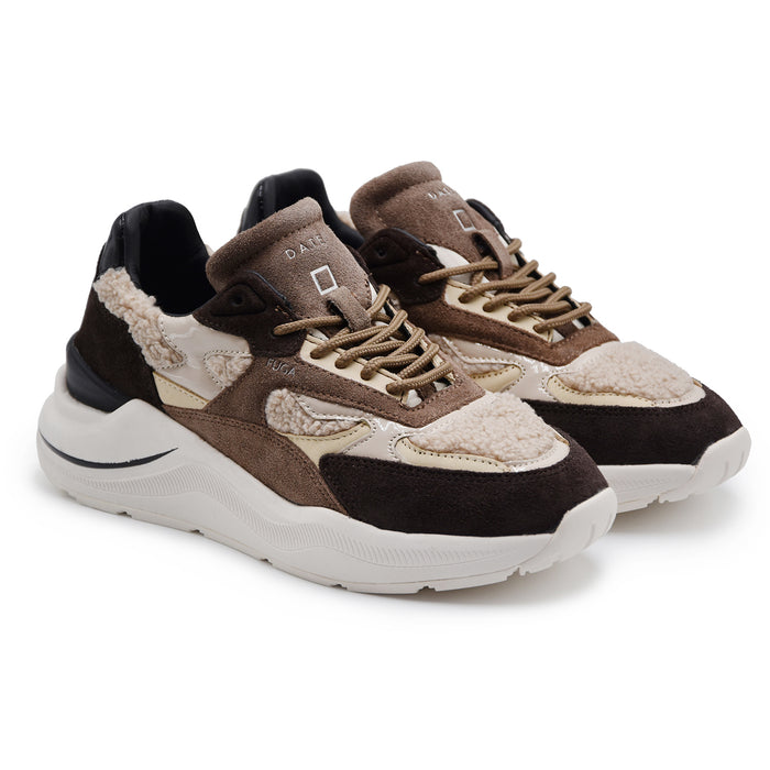 Sneakers Donna D.A.T.E. FUGA Pelle Scamosciata Marrone E Teddy