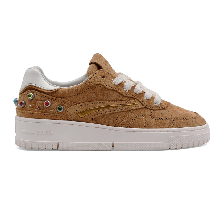 D.A.T.E. Women's TORENO PURE STUDS TAN Suede Sneakers