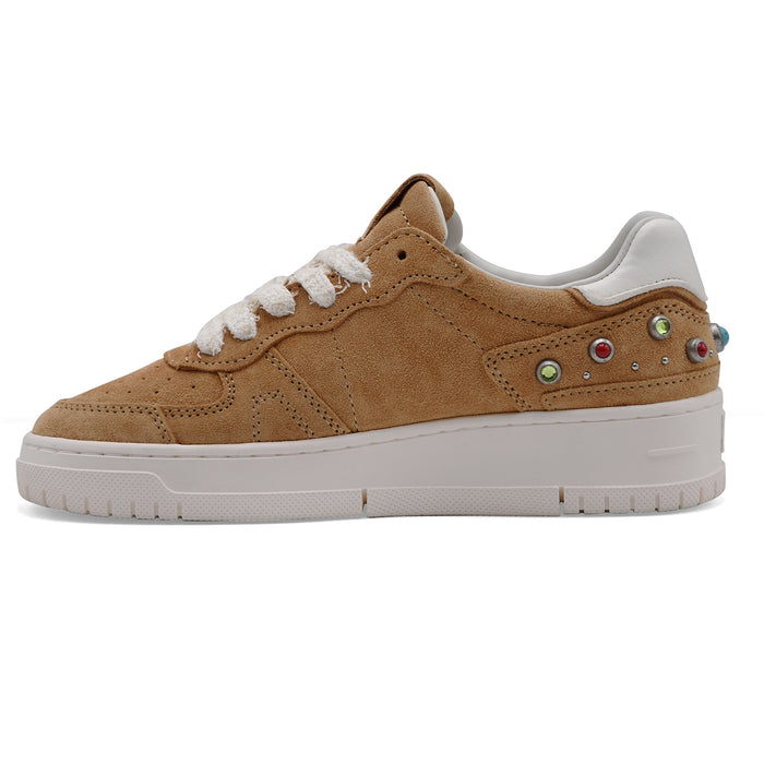 D.A.T.E. Women's TORENO PURE STUDS TAN Suede Sneakers