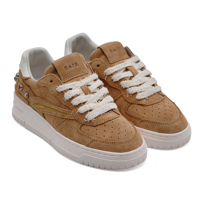 D.A.T.E. Women's TORENO PURE STUDS TAN Suede Sneakers