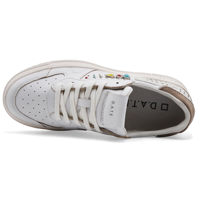 Sneakers D.A.T.E. Donna In Pelle Bianca TORNEO PURE STUDS WHITE