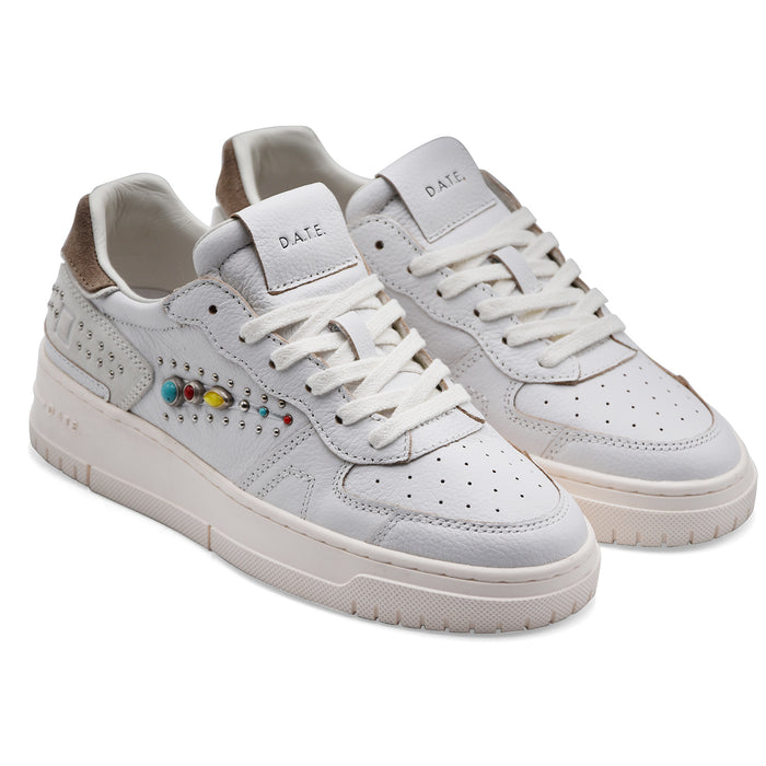 Sneakers D.A.T.E. Donna In Pelle Bianca TORNEO PURE STUDS WHITE