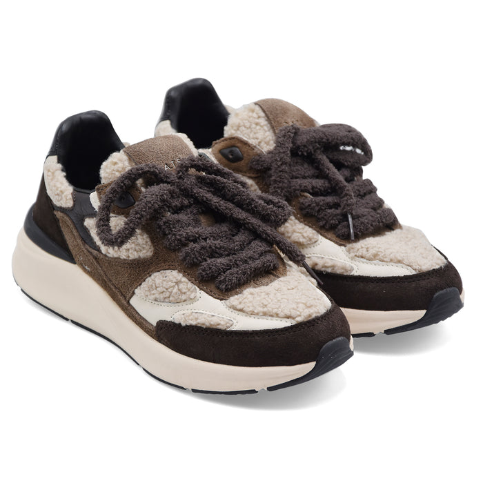 D.A.T.E. Sneakers Donna In Morbido Teddy Marrone E Beige Musa