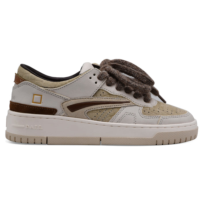 Sneakers D.A.T.E. Donna Torneo Cocco Beige Logo Iconico Laterale