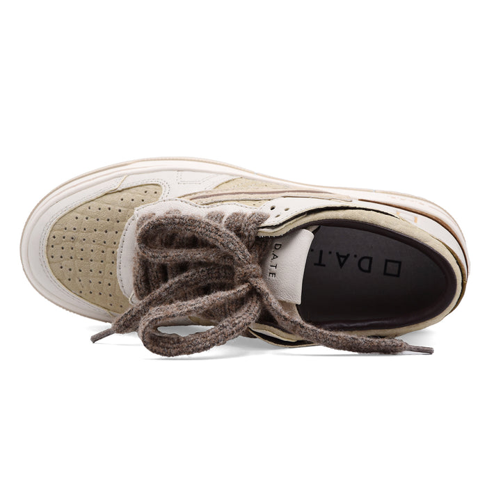 Sneakers D.A.T.E. Donna Torneo Cocco Beige Logo Iconico Laterale