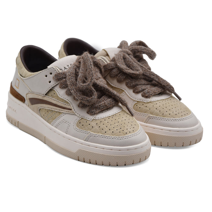 Sneakers D.A.T.E. Donna Torneo Cocco Beige Logo Iconico Laterale