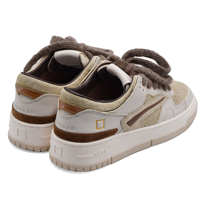Sneakers D.A.T.E. Donna Torneo Cocco Beige Logo Iconico Laterale