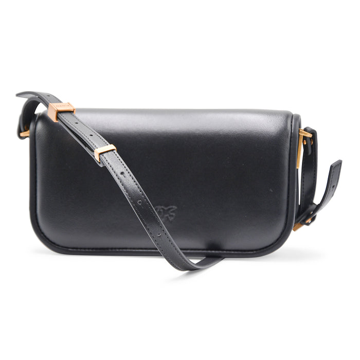 Borsa Pinko Love Box Baguette Nero Fibbia Iconica Metallo Dorato