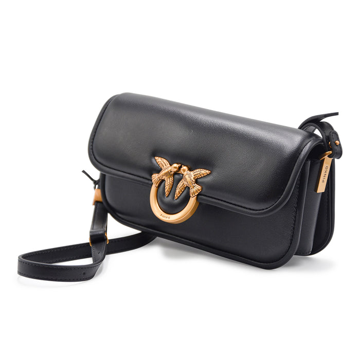 Borsa Pinko Love Box Baguette Nero Fibbia Iconica Metallo Dorato