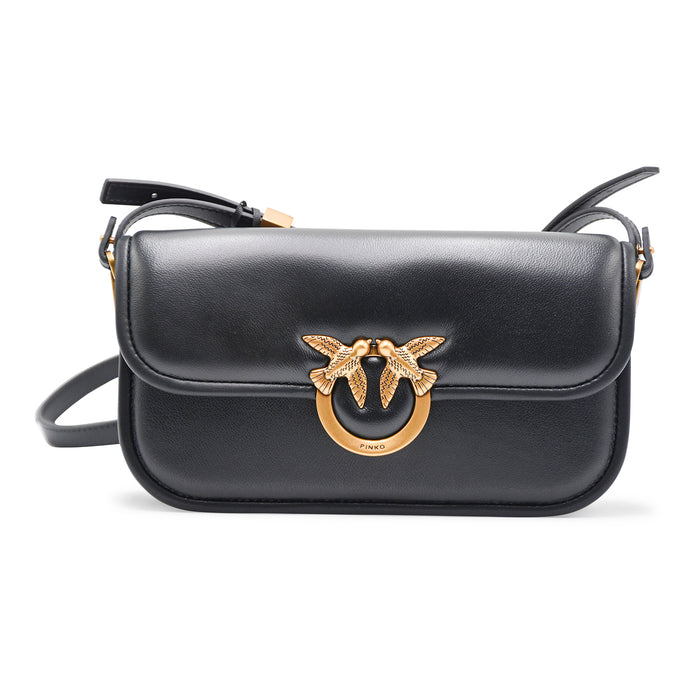 Borsa Pinko Love Box Baguette Nero Fibbia Iconica Metallo Dorato