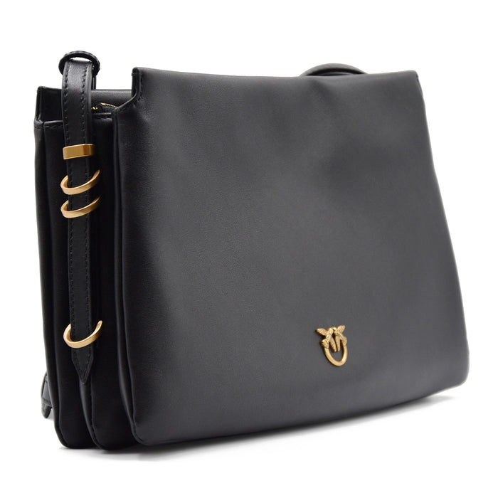Borsa Pinko Triplet Nero Tramezza Centrale Iconico Logo Dorato