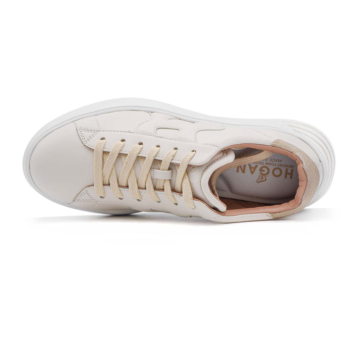 Hogan Rebel Oro Pallido Sneakers Donna Con Retro Tessuto Glitter