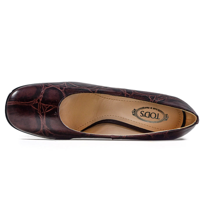 D&eacute;collet&eacute; Tod's Donna In Stampa Coccodrillo Bordeaux Suola Gommini